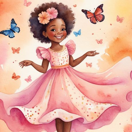 The same girl dancing among butterflies