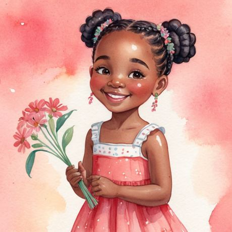 Heartsong girl with braided buns holding flowers